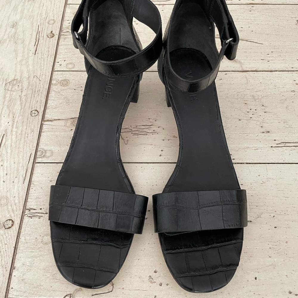 Vince Black Croco Heeled Sandals Size 8.5